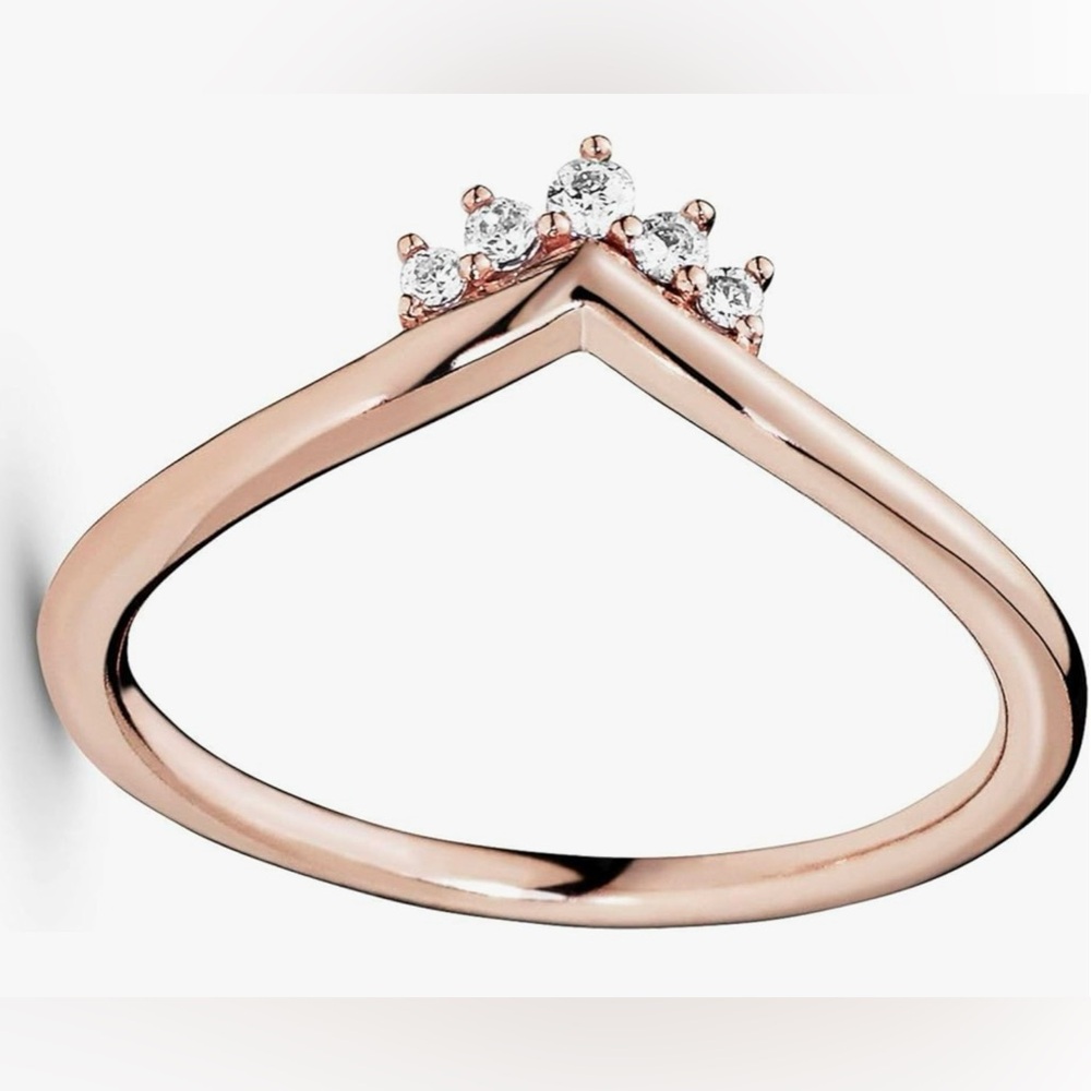 PANDORA Jewelry Tiara Wishbone Cubic Zirconia Ring in Rose - 7.5”